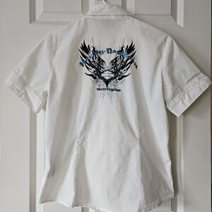 Harley-Davidson Short Sleeve White Button-Down Embroidered Shirt Size Large